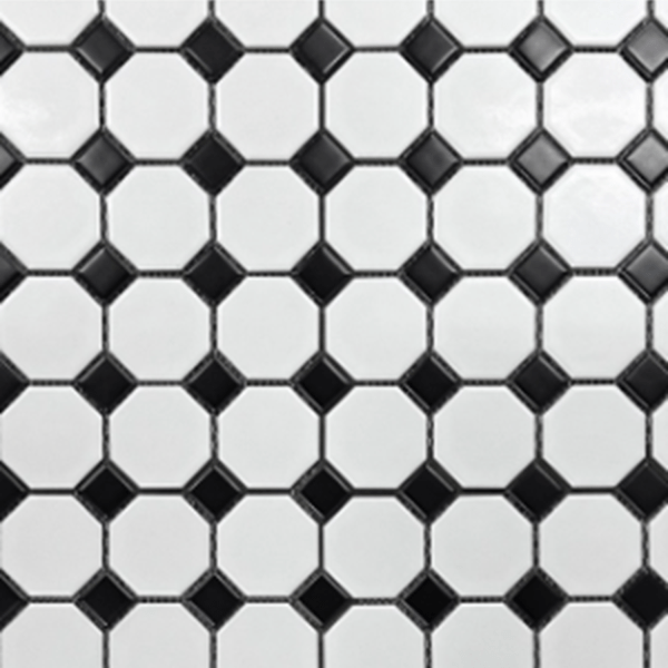 Snow White & Black Octagon Tile Piece