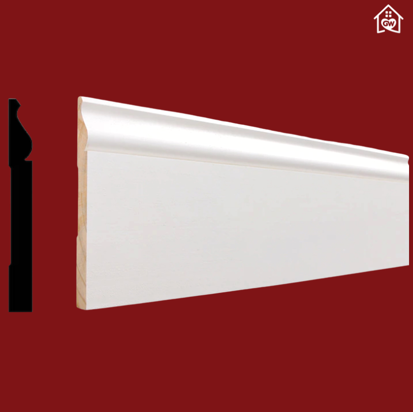 L163E 9/16 in. x 5-1/4 in. x 16 ft. Primed Finger-Jointed Pine Wood Baseboard Molding (Sold By Piece)