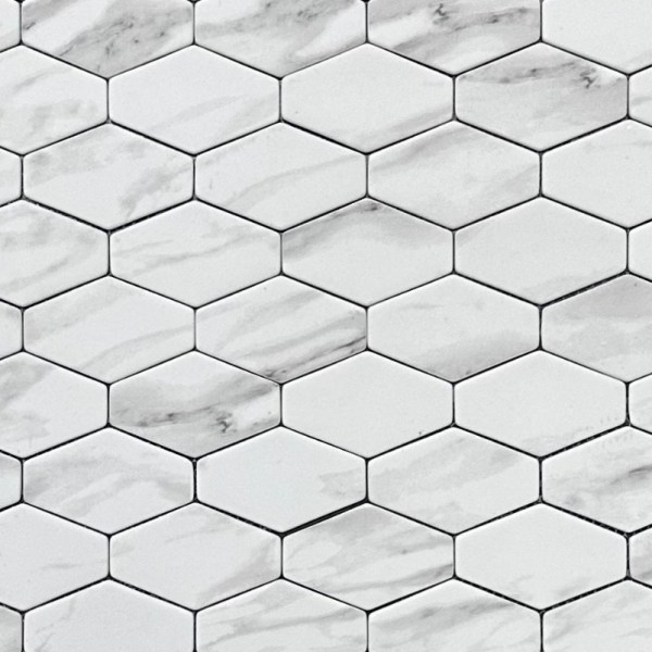Elongated Hex Carrara Mosaic Tile Piece